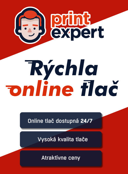 Reklamný banner pre službu rýchlej online tlače – Print Expert. Online tlač dostupná 24/7, vysoká kvalita tlače, atraktívne ceny